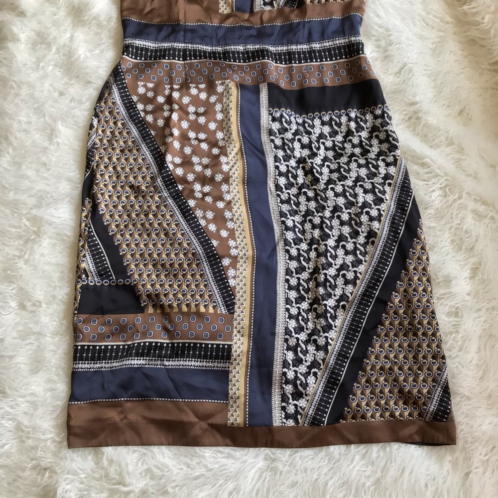 Lafayette 148 New York Sleeveless Patchwork Midi Silk Dress - Brown, Navy, Black - Picture 3 of 8